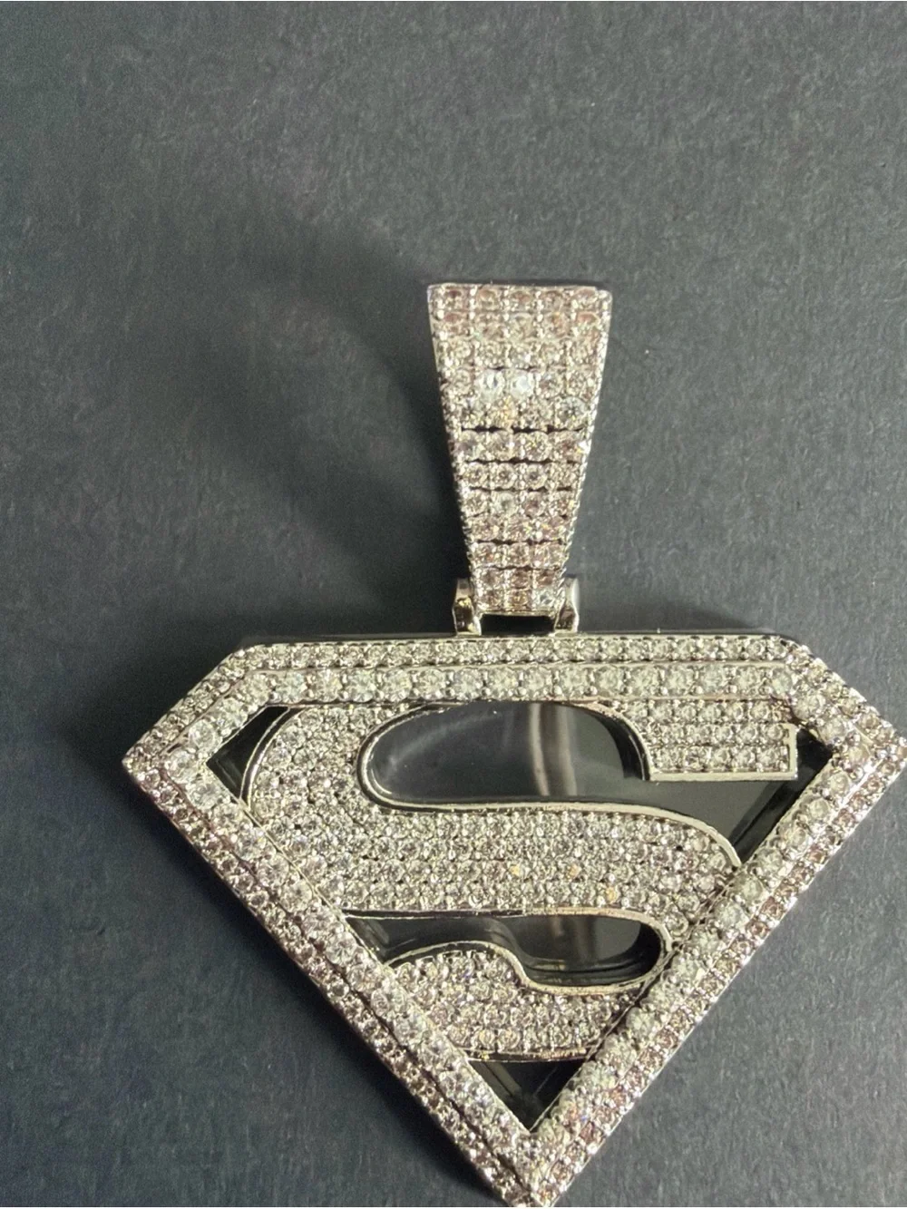 Cubic Zirconia Superman S Pendant - Silver Sparkle